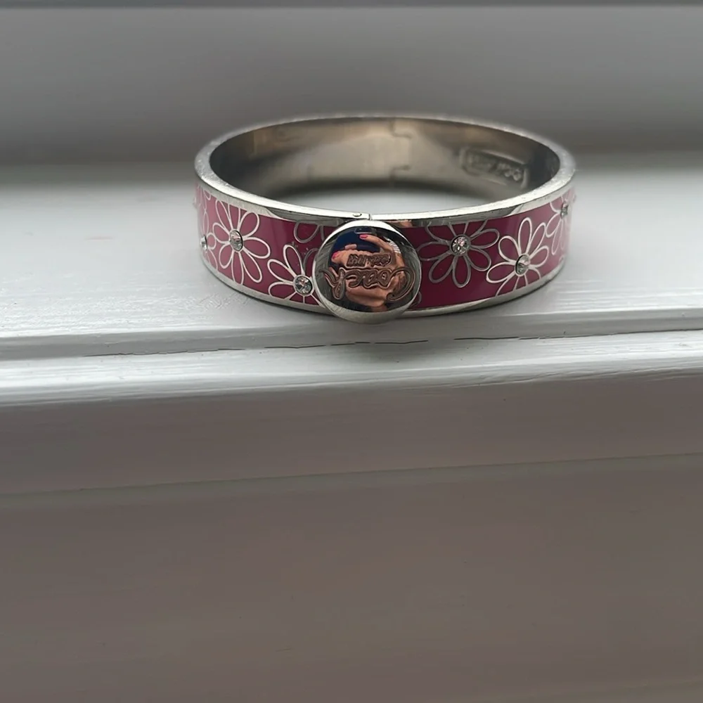 Coach Floral Pink and Silver Bangle Bracelet - Picture 2 of 5